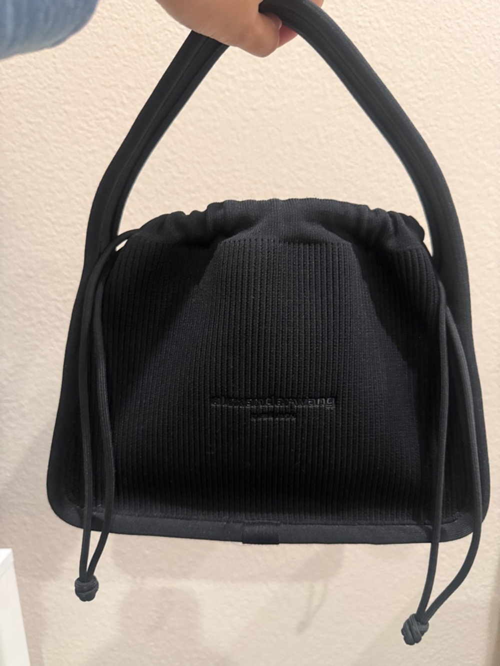Alexander Wang Black Knitted Drawstring Shoulder Bag- black small ryan bag